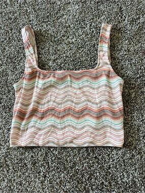 Striped Wave-Print Cropped Tank Top in Multicolor
